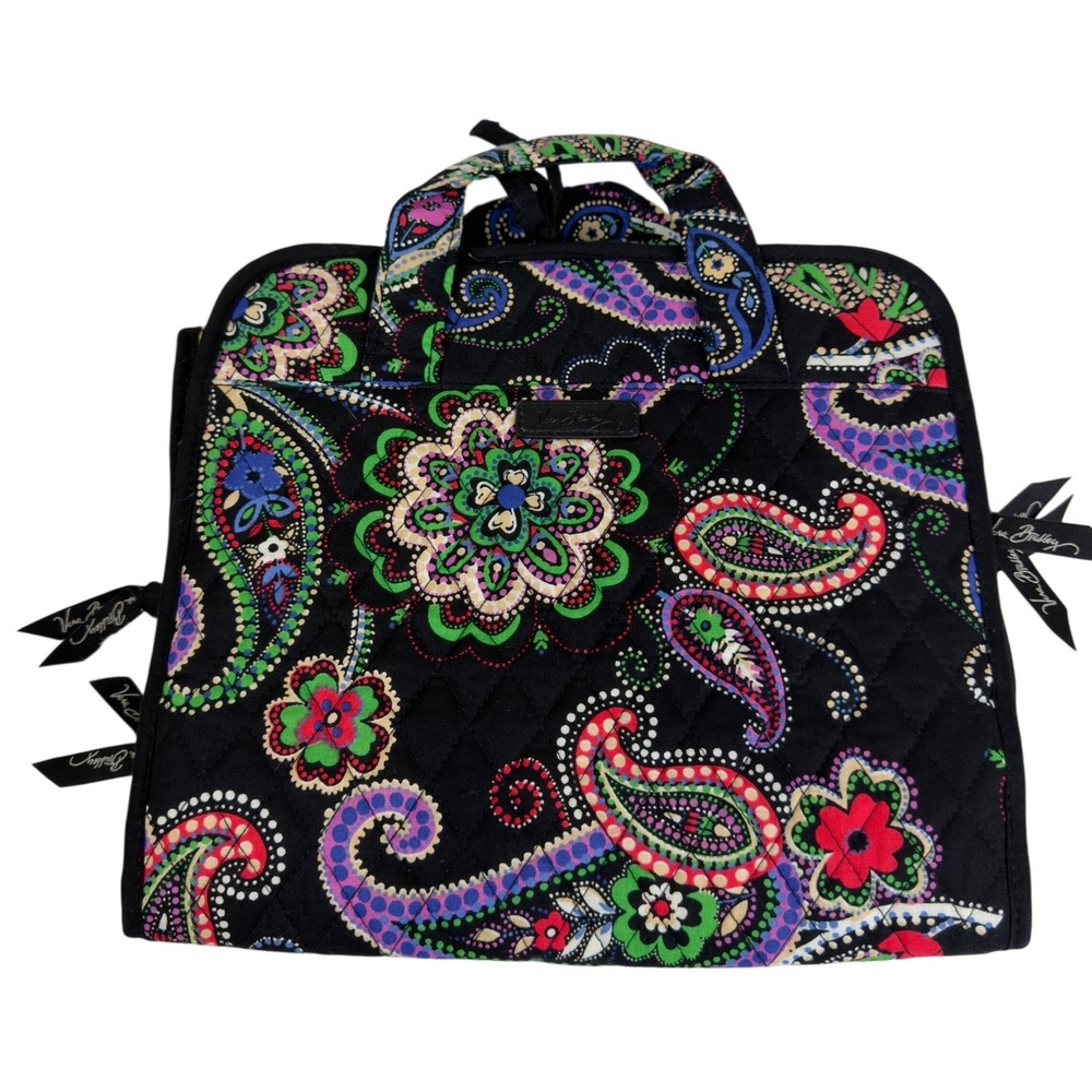 Vera Bradley Paisley Hanging Travel Organizer Quilted Toiletry Bag Black